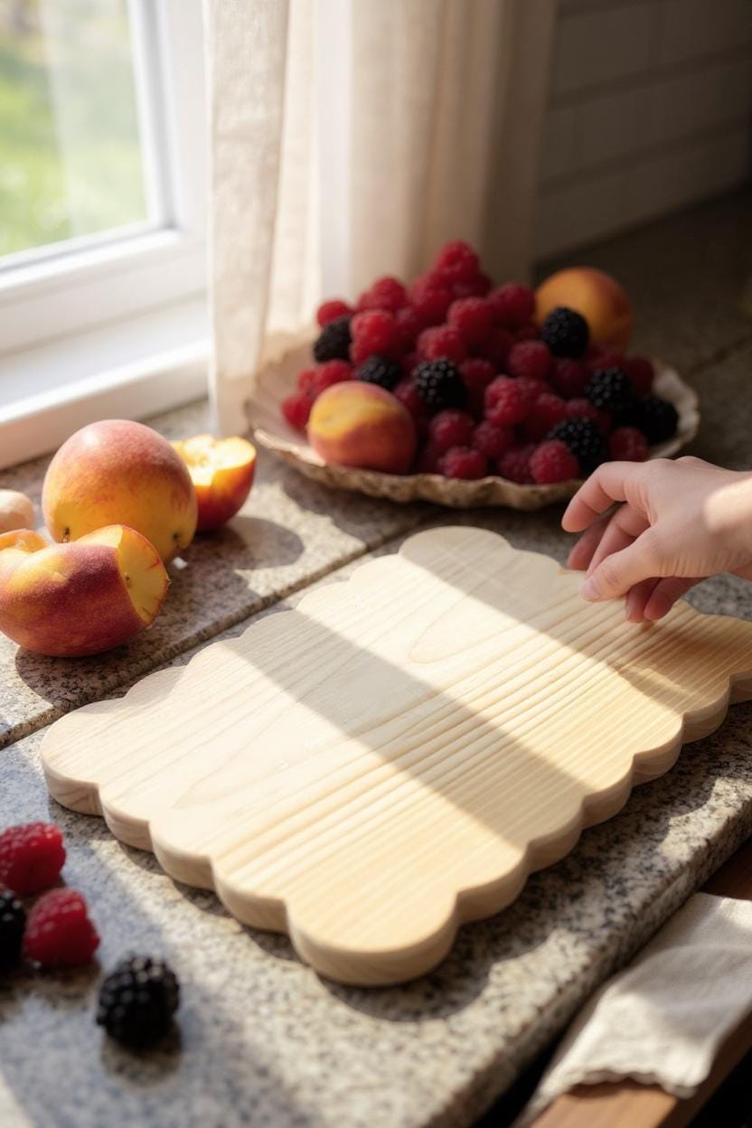 Scalloped Charcuterie Board, Natural Wood Harvest Board