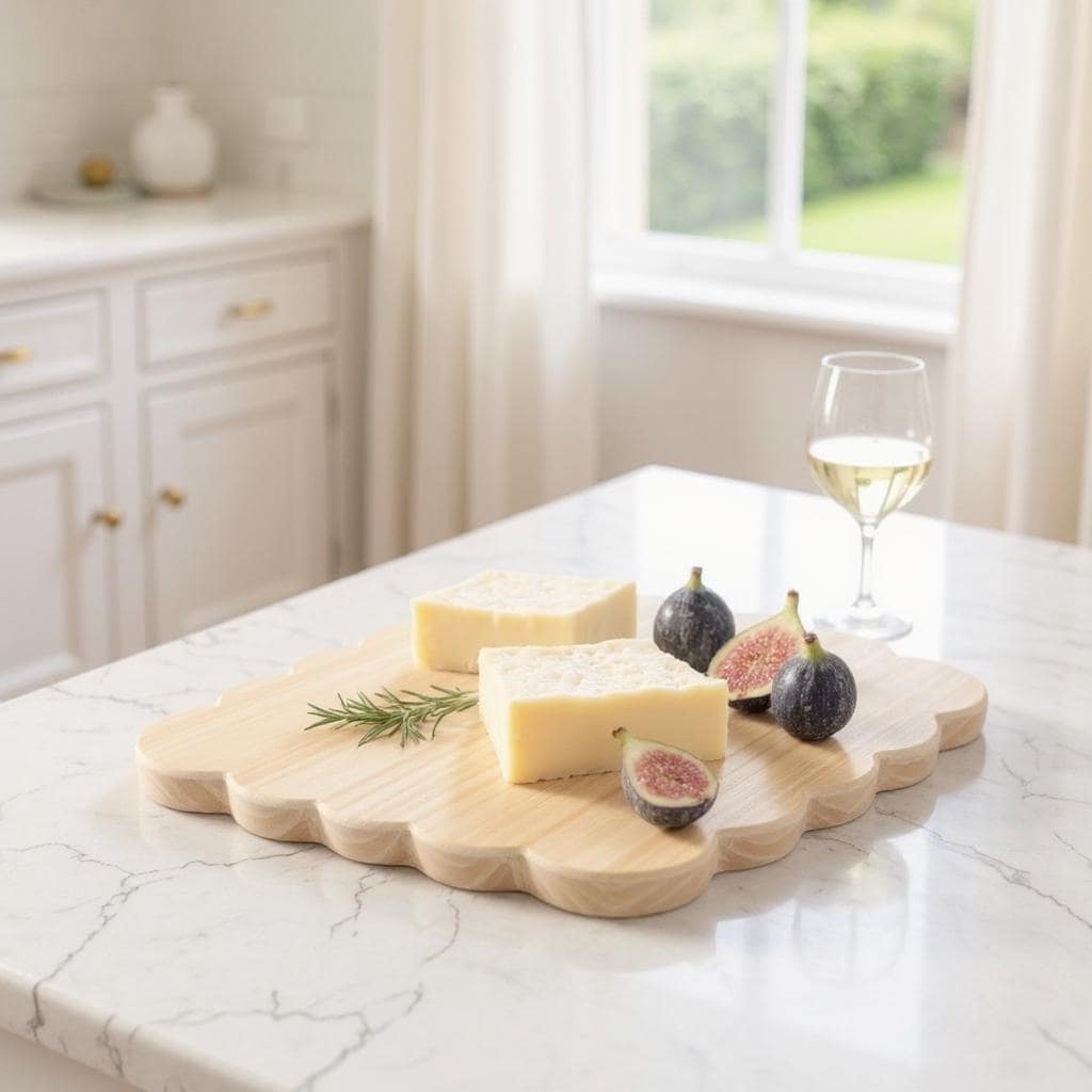 Scalloped Charcuterie Board, Natural Wood Harvest Board