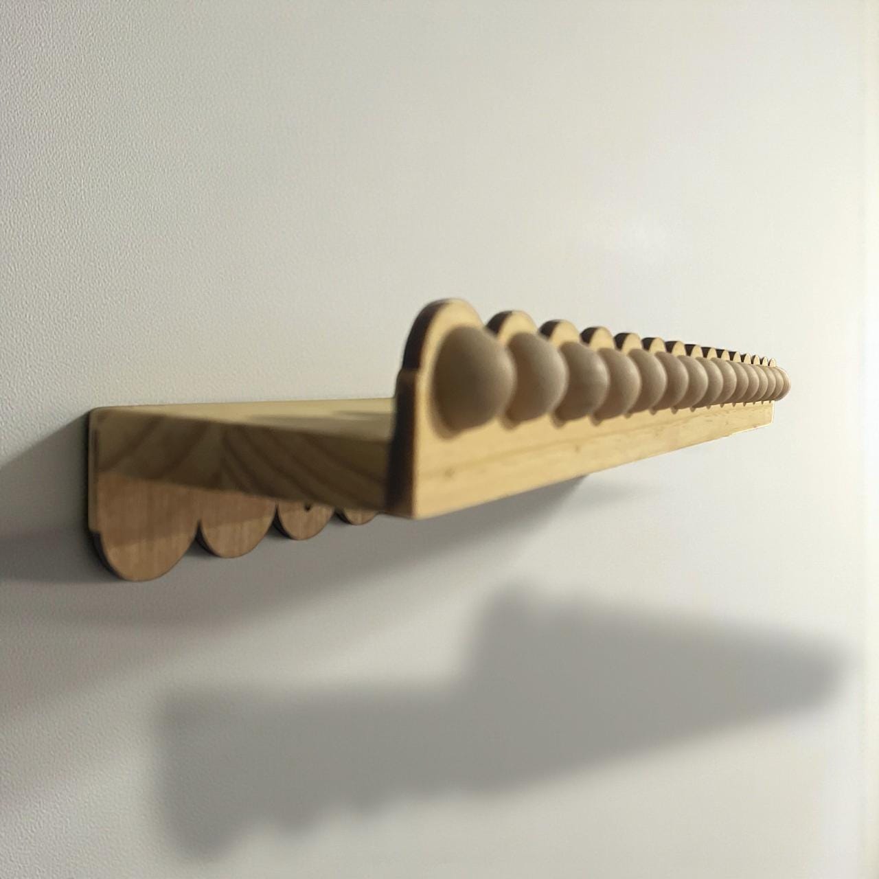 Scalloped bobbin floating Shelf: Nursery Bookshelf, "Flip-able"