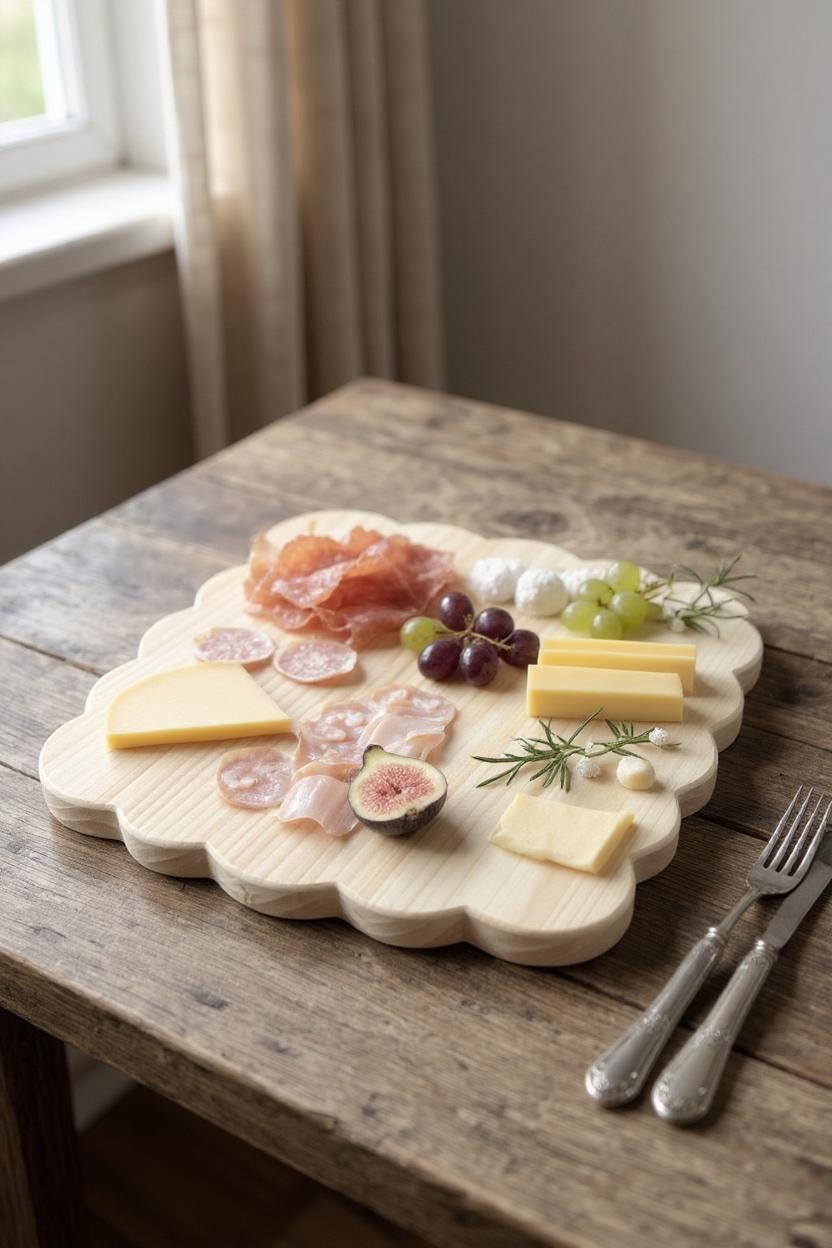 Scalloped Charcuterie Board, Natural Wood Harvest Board