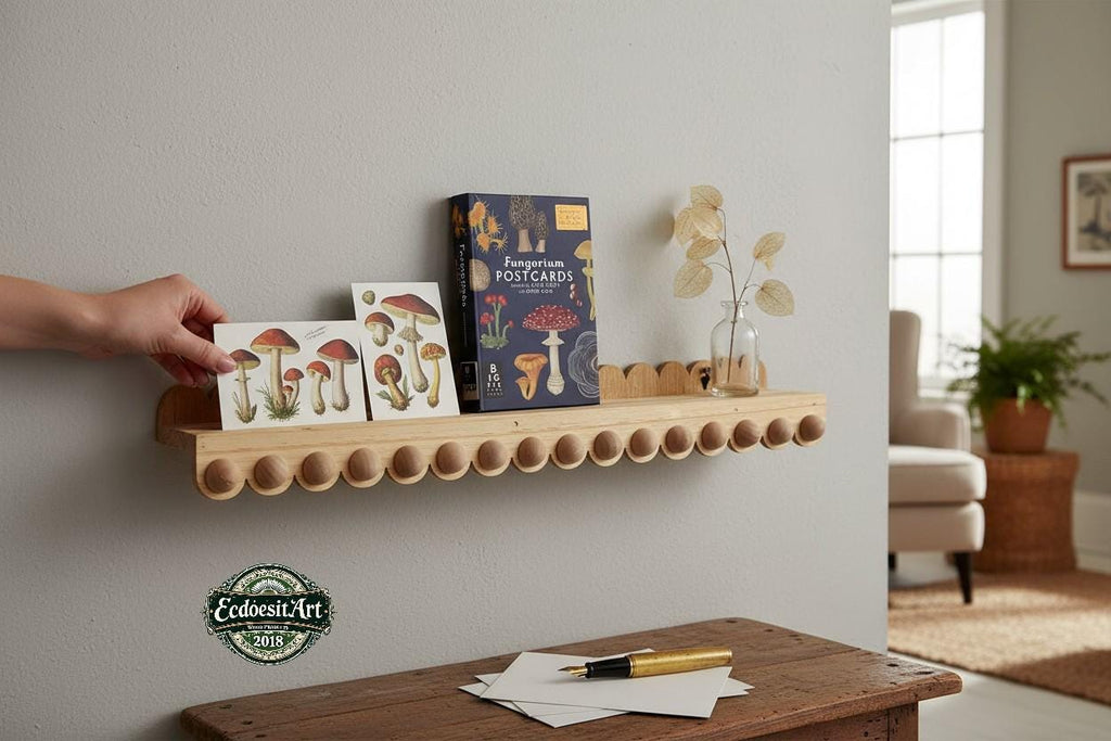Scalloped bobbin floating Shelf: Nursery Bookshelf, "Flip-able"