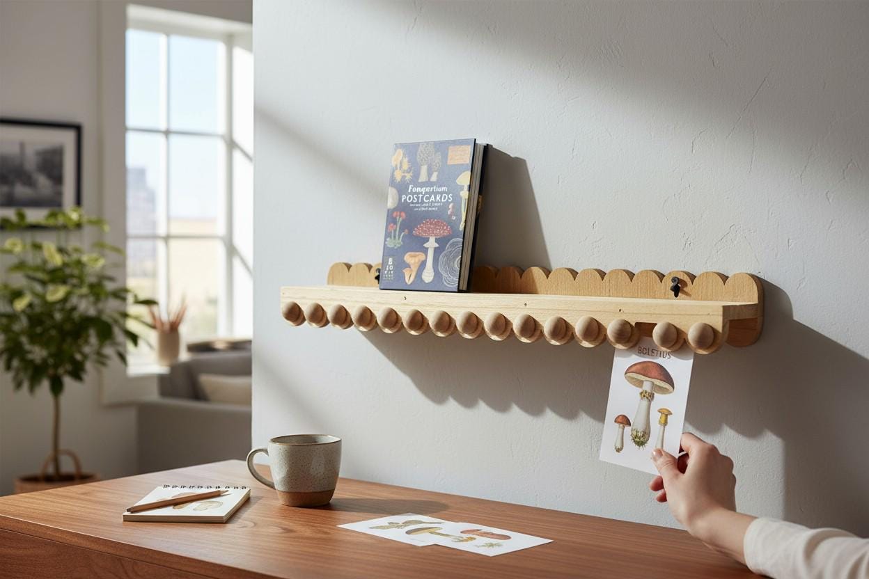 Scalloped bobbin floating Shelf: Nursery Bookshelf, "Flip-able"