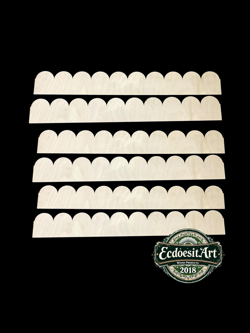 Laser-Cut Scalloped Birch Plywood Trim: DIY Wall Decor, 6 Pieces