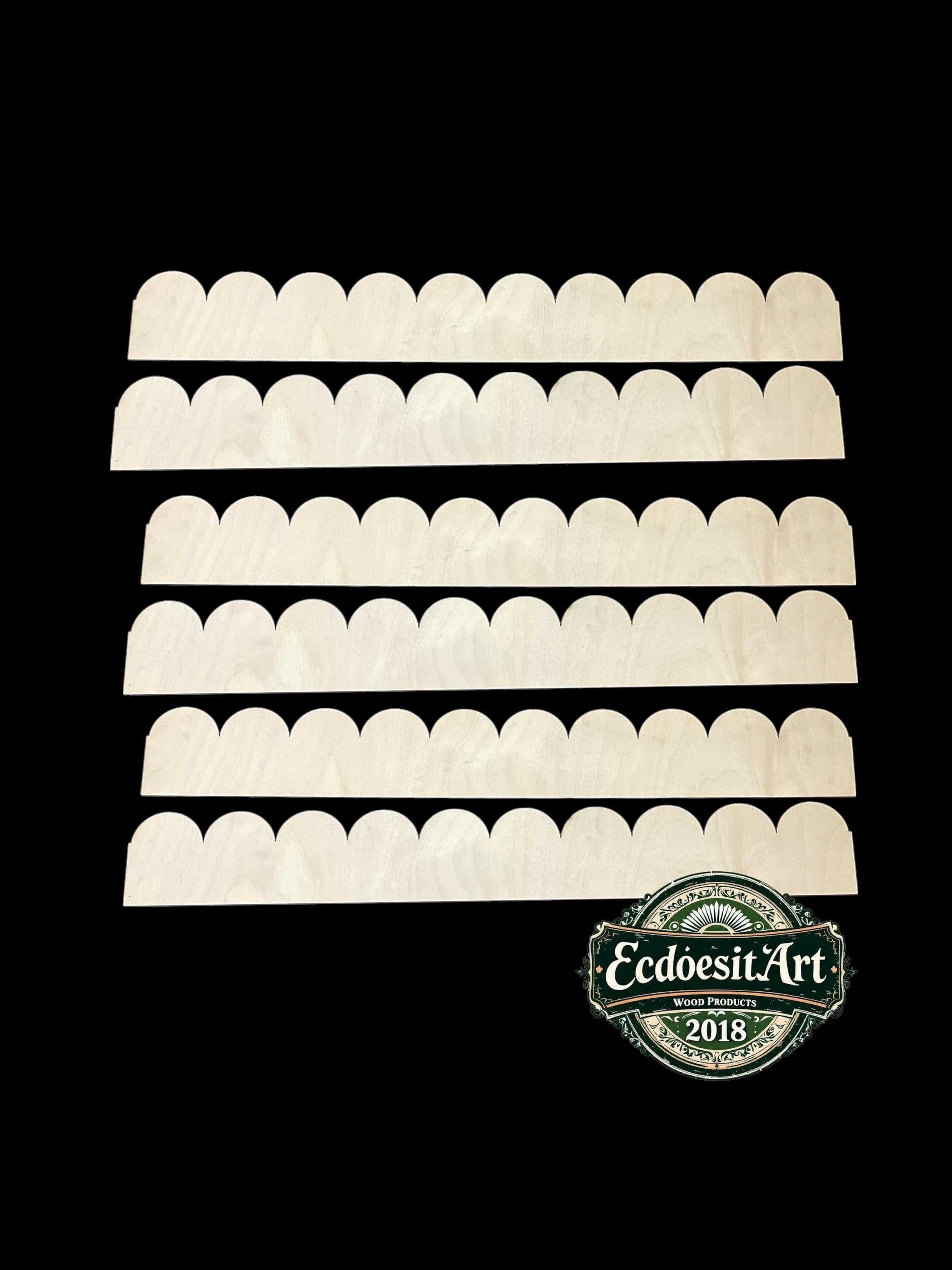 Laser-Cut Scalloped Birch Plywood Trim: DIY Wall Decor, 6 Pieces