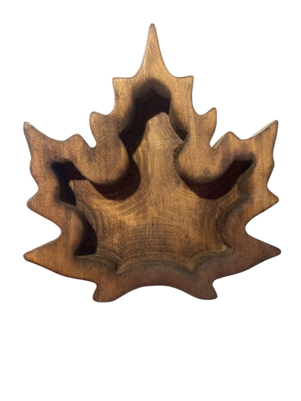 Hand Carved Pine Wood Mini Bowl - Maple Leaf Shape