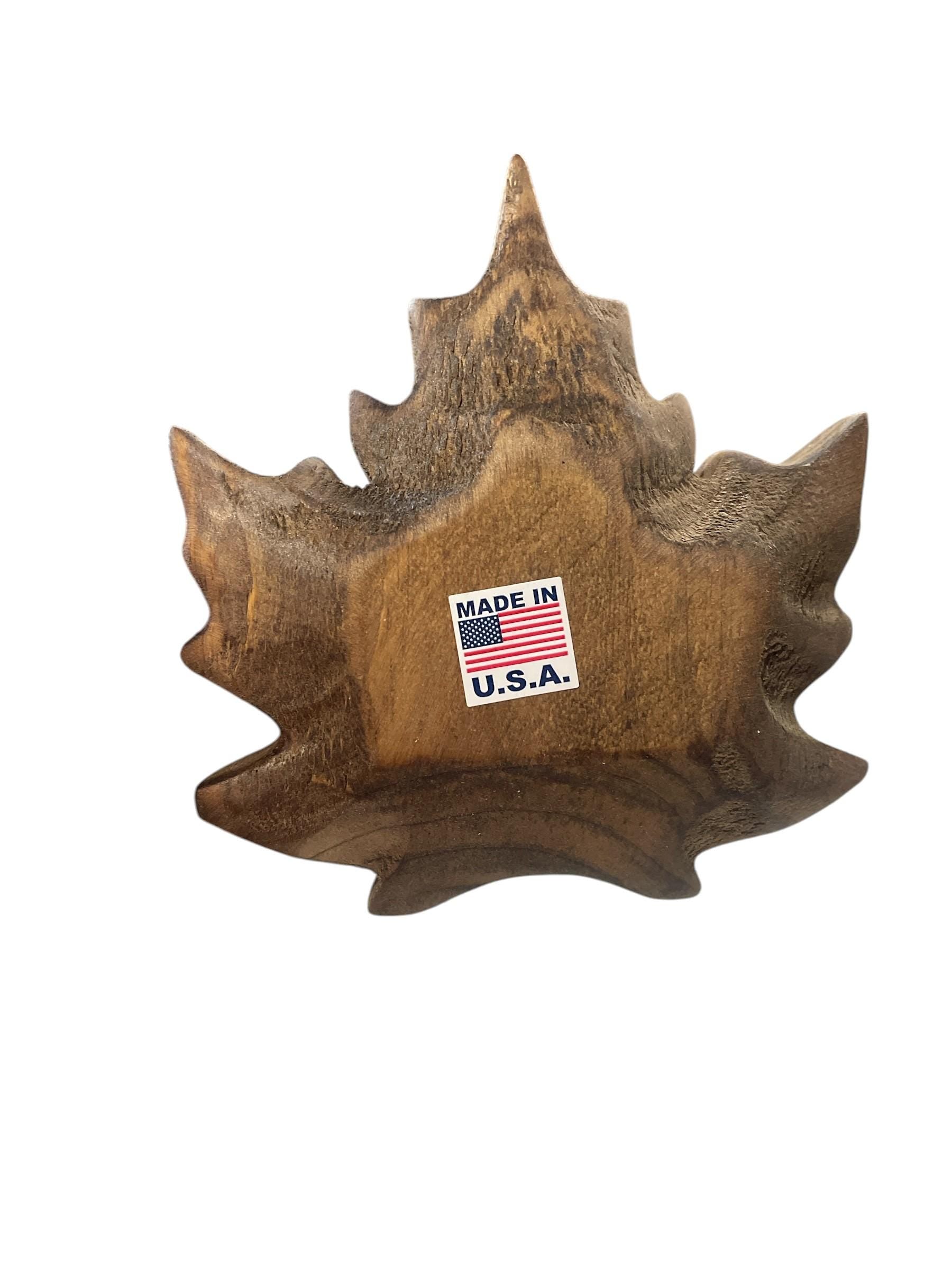 Hand Carved Pine Wood Mini Bowl - Maple Leaf Shape