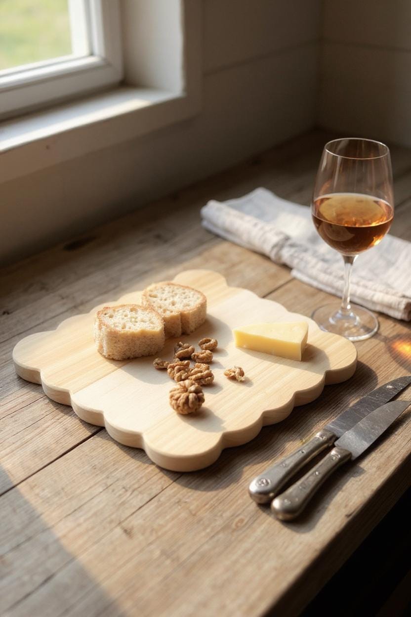 Scalloped Charcuterie Board, Natural Wood Harvest Board