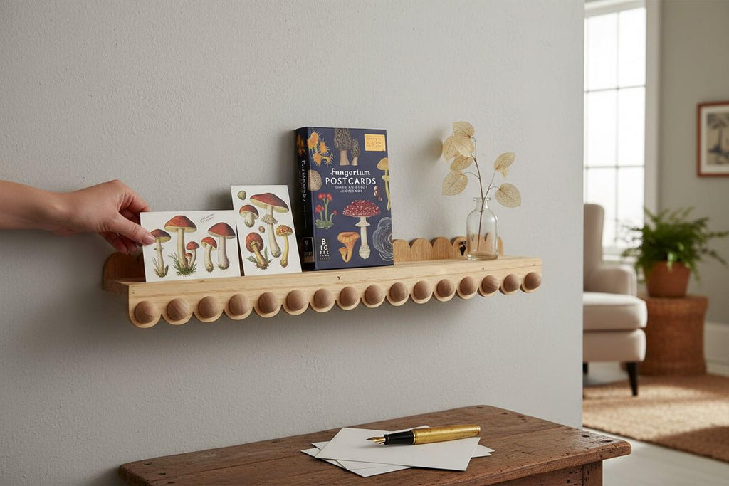 Scalloped bobbin floating Shelf: Nursery Bookshelf, "Flip-able"