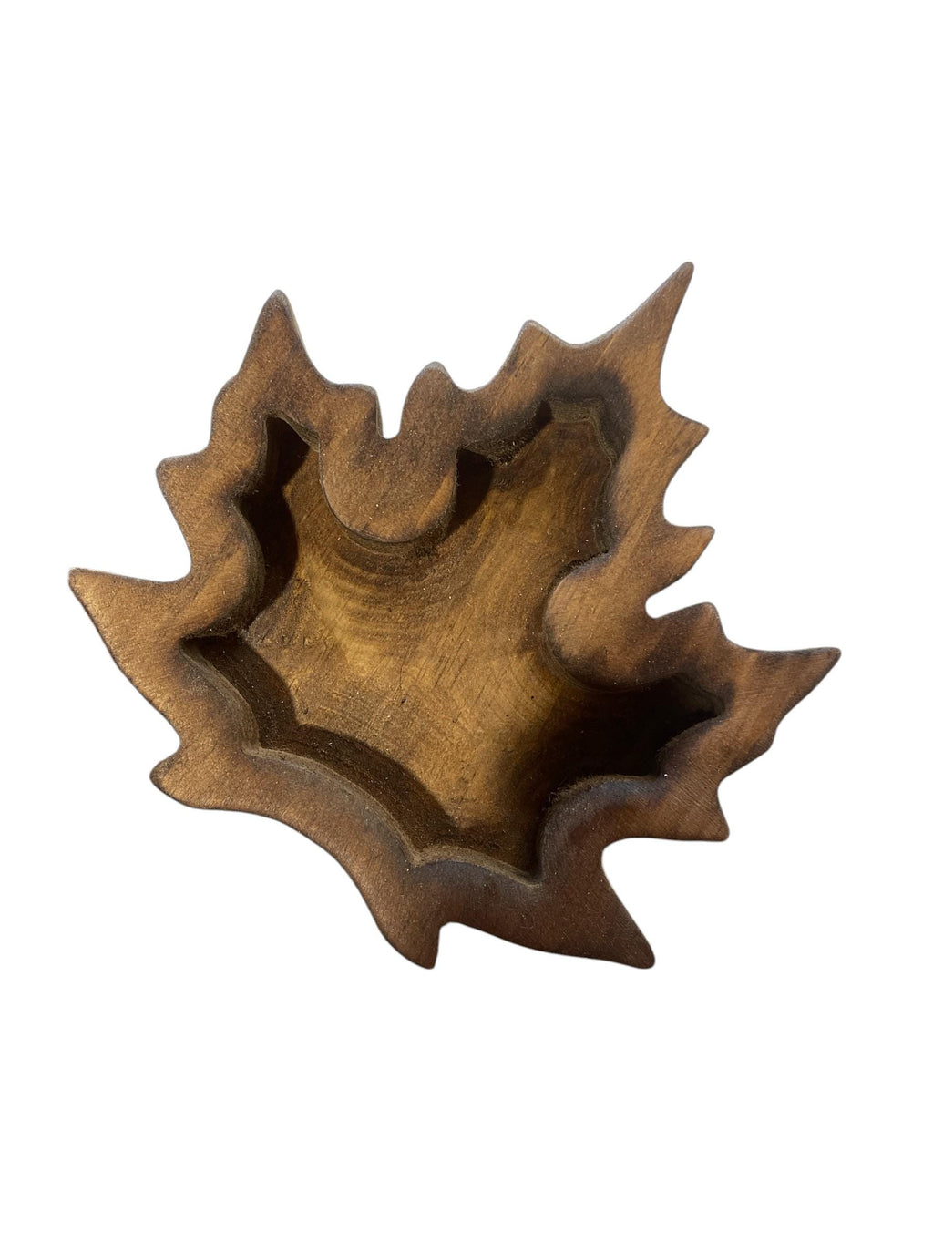 Hand Carved Pine Wood Mini Bowl - Maple Leaf Shape